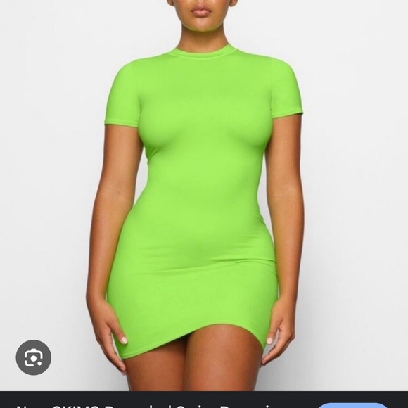 Neon Green Skims Lounge French Terry Like Wide Leg Drawstring Pants - Picture 4 of 7